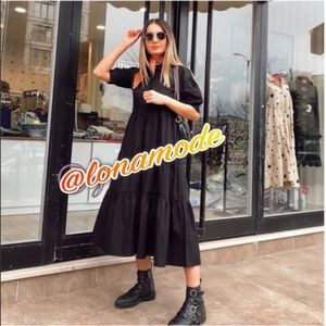 Zara Black Dress With Voluminous Sleeves NWT